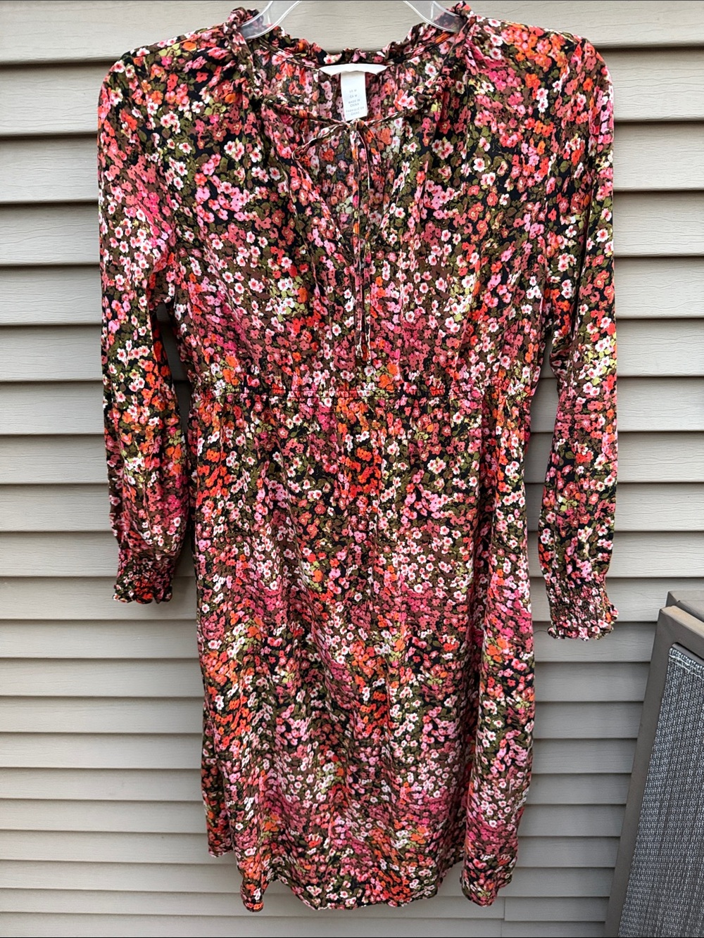 Floral Long-Sleeve Mini Dress in Multicolor